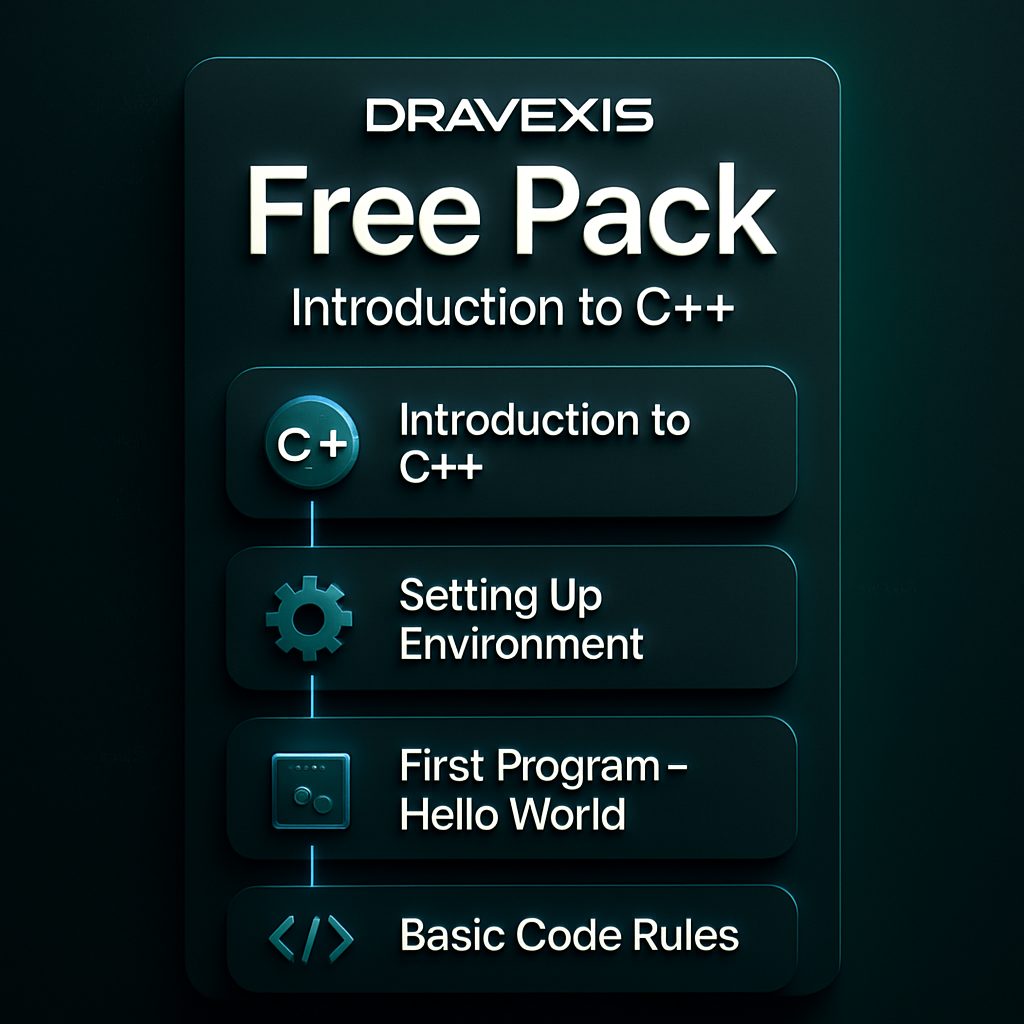 Dravexis Free Pack for Introduction to C++ on a dark background