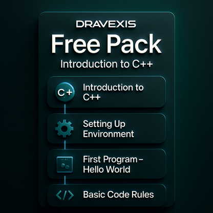 Dravexis Free Pack for Introduction to C++ on a dark background