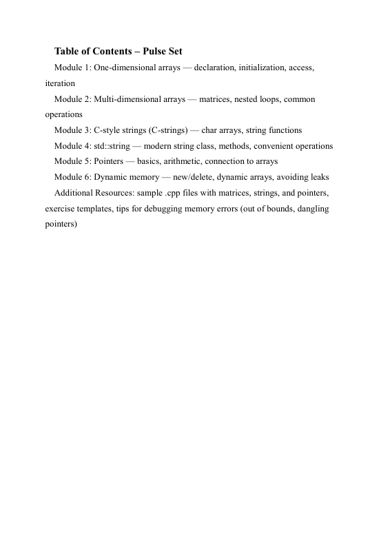 Table of contents for a programming module set on a white background