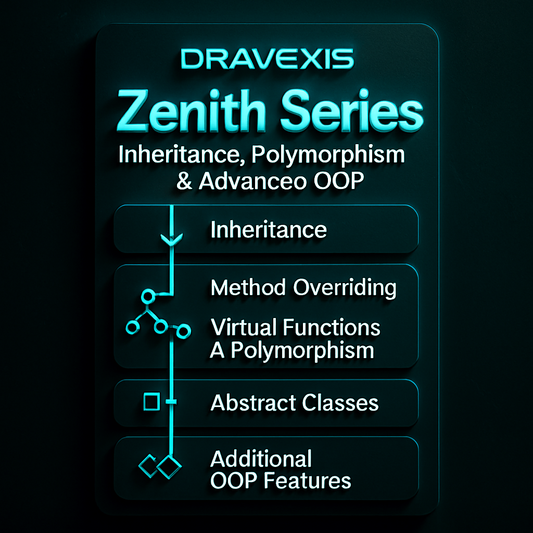 Dravexis Zenith Series diagram on inheritance, polymorphism, and advanced OOP concepts.
