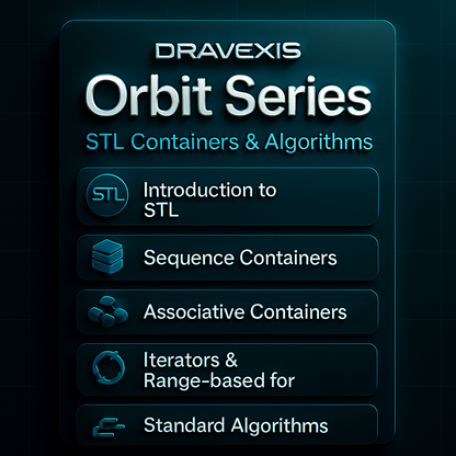 Dravexis Orbit Series STL Containers & Algorithms course outline on a dark background