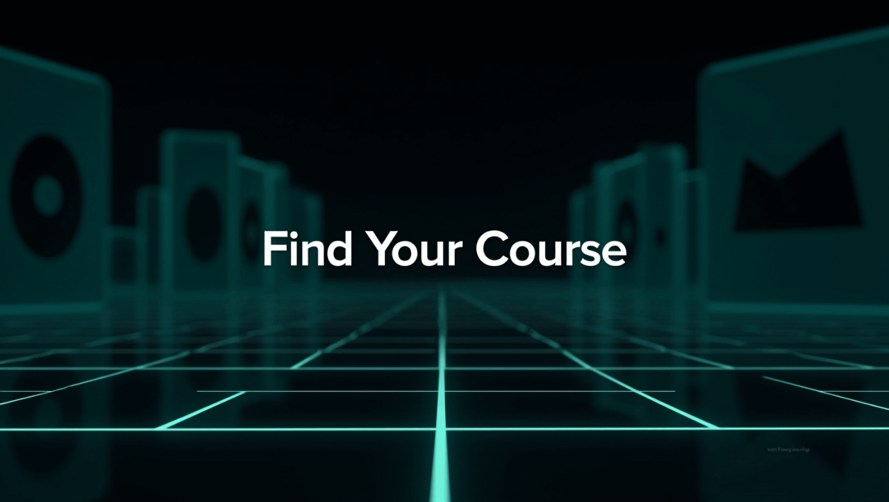 Futuristic grid design with 'Find Your Course' text on a dark background