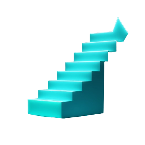 Turquoise staircase with a large arrow on a white background