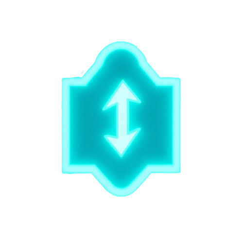 Turquoise glowing icon with a white arrow in the center on a white background