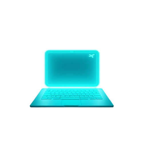 Turquoise laptop with keyboard on a white background