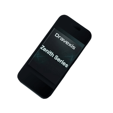 Smartphone displaying 'Dravexis Zenith Series' on a black background